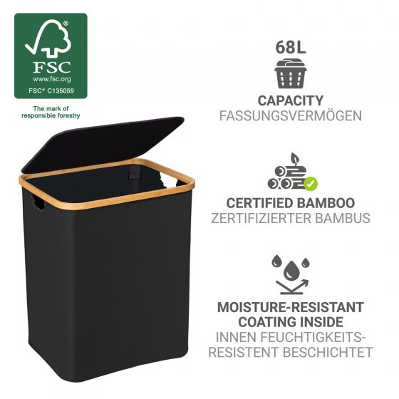 Wäschetruhe Uno Mod. Ecori, FSC®-zertifizierter Bambus, recyceltes Polyester 