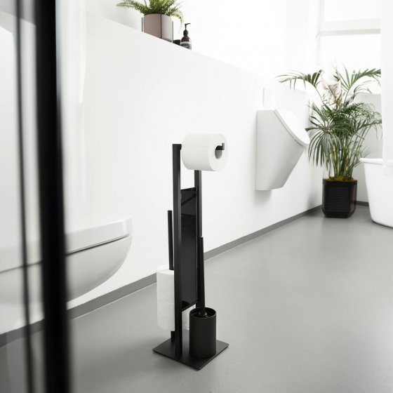 Stand WC-Garnitur Mod. Rivalta Schwarz mit Ersatzbürste, integrierter Toilettenpapierhalter und WC-Bürstenhalter 