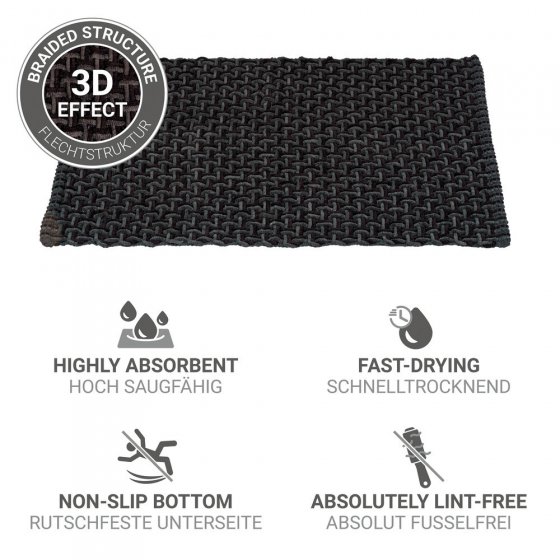Badteppich Mod. Ecoli, schwarz-anthrazit, Polyester/Baumwolle, 50x80 cm, rutschfest beschichtet, schnelltrocknend 