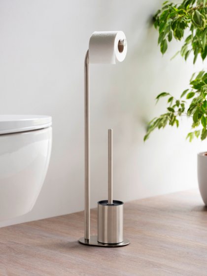 Stand WC-Garnitur Mod. Levante, satiniert, edelstahl, 23x63x17 cm, rostfrei, mit Toilettenpapierhalter 