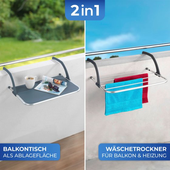 Balkon-Hängetisch 2in1, nutzbar als Wäschetrockner 