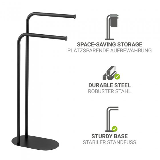 Handtuchständer Mod. Levante, schwarz, Stahl, 30x79x17 cm, freistehend, ideal für kleine Bäder 