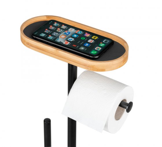 Stand WC-Garnitur Mod. Pomarolo, bambus, stahl, natur/schwarz, 25x70,5x17 cm, mit großer Ablagefläche 