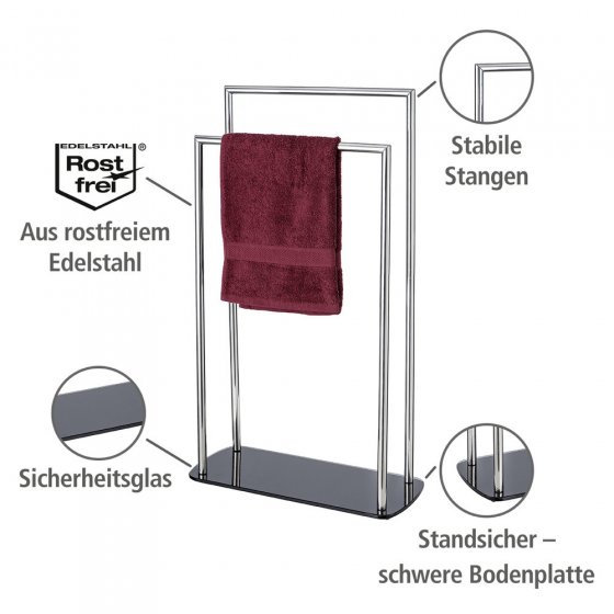 Handtuchhalter Mod. Ravina Edelstahl glänzend, Handtuchständer mit Bodenplatte aus Glas 