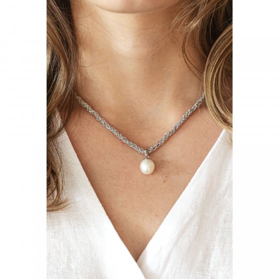 Halskette Silber 925 rhodiniert mit weißer Perle 42+3cm lang 