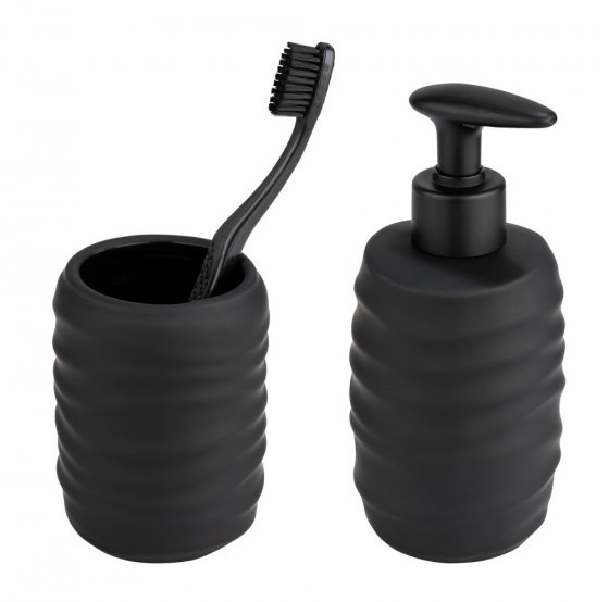 Bad-Accessoire Set Mod. Illana, schwarz, Keramik, Ø 8,5 x 17 cm, soft-touch beschichtung, freistehend 