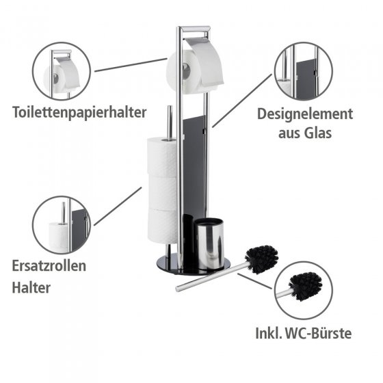Stand WC-Garnitur Mod. Ravina Edelstahl glänzend, mit Toilettenbürste, Toilettenpapierhalter & Ersatzrollenhalter 