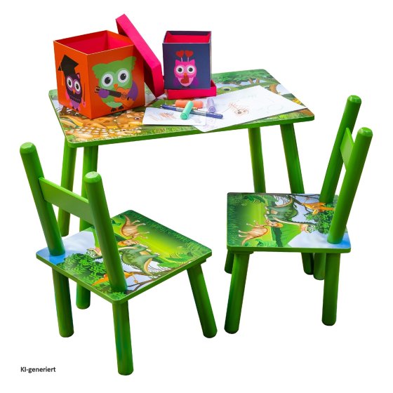 Kindertisch mit Stühlen Kinder Sitzgruppe Dino Motiv bunt aus MDF 