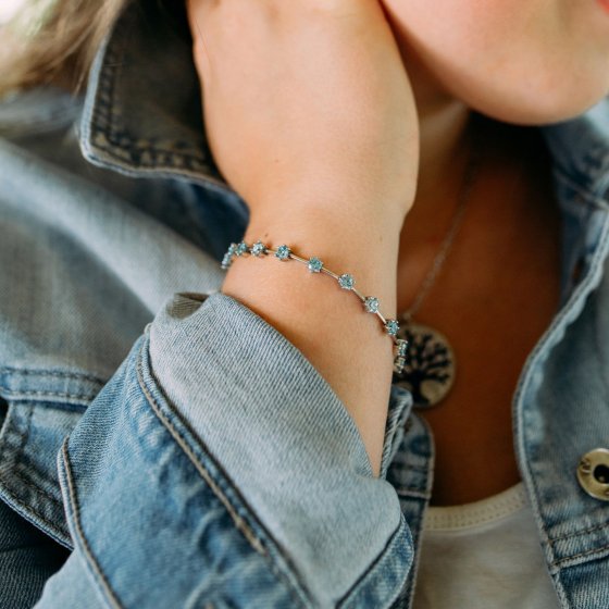 Armband 925 Silber rhodiniert Zirkonia hellblau 