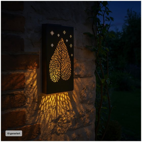 Wandleuchte aus Metall mit Schattenspiel Blattmotiv 