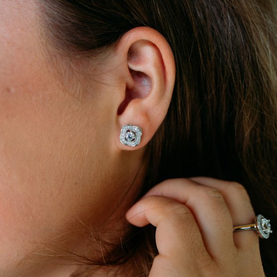 Ohrstecker 925 Silber rhodiniert Blüte Zirkonia 