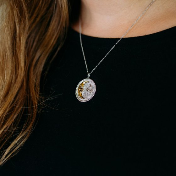 Anhänger mit Kette 925 Silber rhodiniert teils vergoldet Moonstars 