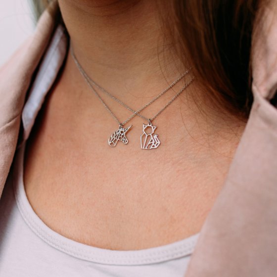 Anhänger mit Kette 925 Silber rhodiniert Katze 