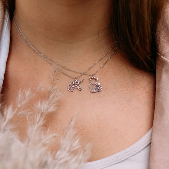 Anhänger mit Kette 925 Silber rhodiniert Einhorn 