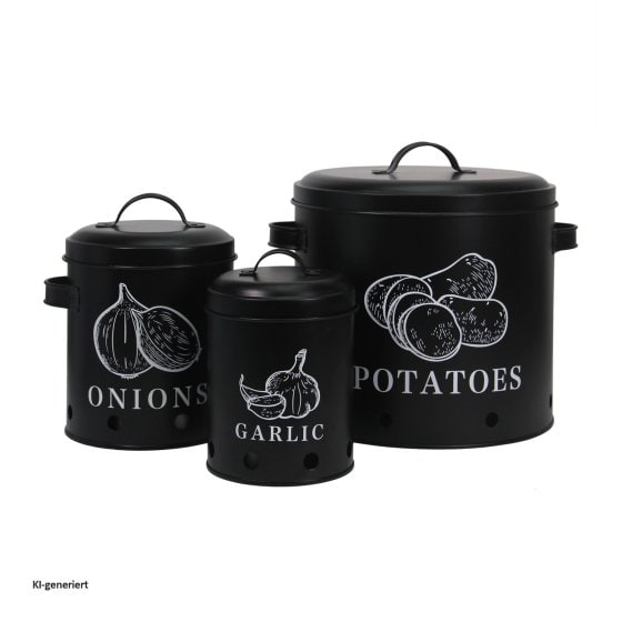 Vorratsdosen für Kartoffeln, Zwiebeln, Knoblauch 3er-Set Landhaus 
