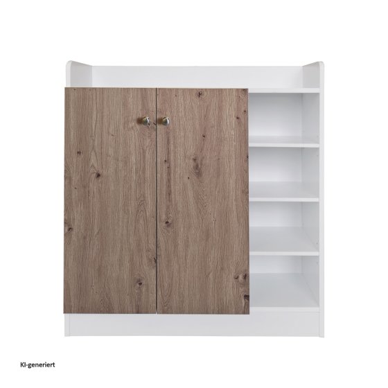 Sideboard mit 8 Regalfächern Weiß-Artisaneiche 