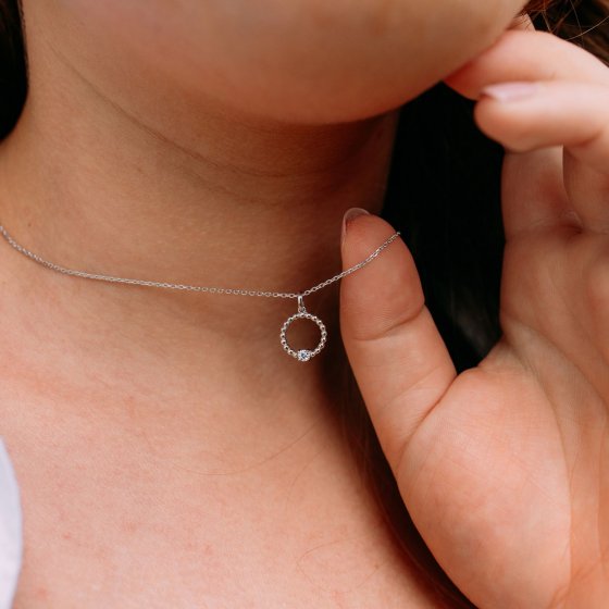 Anhänger mit Kette 925 Silber rhodiniert Zirkonia weiß 