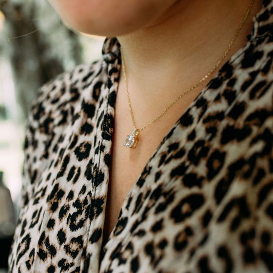 Anhänger mit Kette 925 Silber vergoldet Zirkonia weiß 