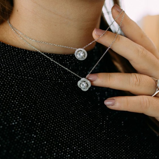 Anhänger mit Kette 925 Silber rhodiniert Zirkonia weiß 