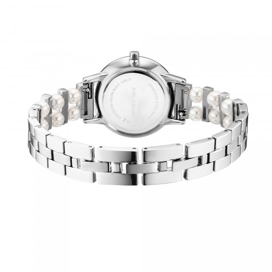 Damenuhr Edelstahl silberfarben mit synth. Perlen weiß 