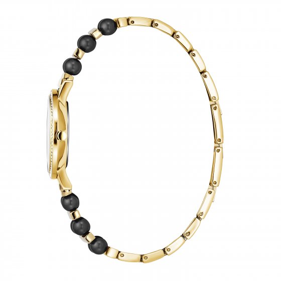 Damenuhr Edelstahl goldfarben mit synth. Perlen schwarz 