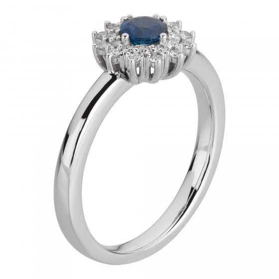 Ring 585 Gold mit 24 Brillanten zus. 0,19ct. und Safir blau 