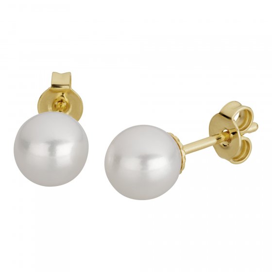 Ohrringe Gold 585 mit weißen Perlen 6,5-7mm rund 