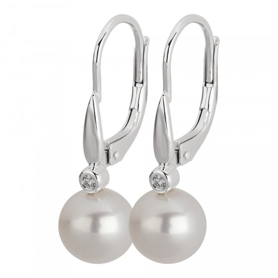 Ohrringe 585 Gold 2x Brillant 0,03ct. und Perle weiß 6,5-7mm 