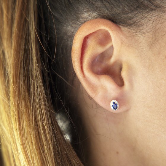 Ohrring 585 Gelbgold mit im Labor gezüchteten Diamanten und Saphir 