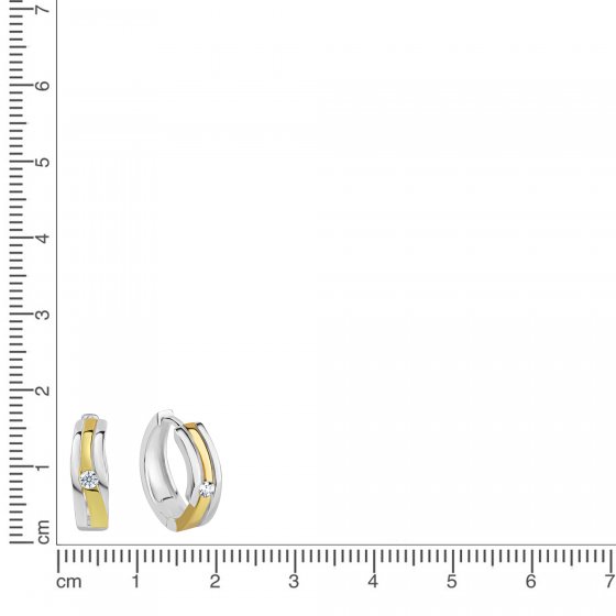 Ohrringe Silber 925 zweifarbig 16mm Durchmesser mit weißen Zirkonia-Steinen 