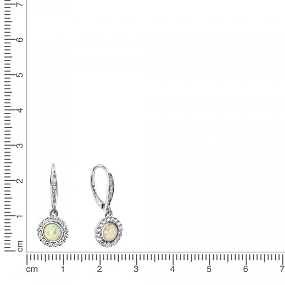 Ohrringe Silber 925 rhodiniert mit weißem syn. Opal 28mm lang 