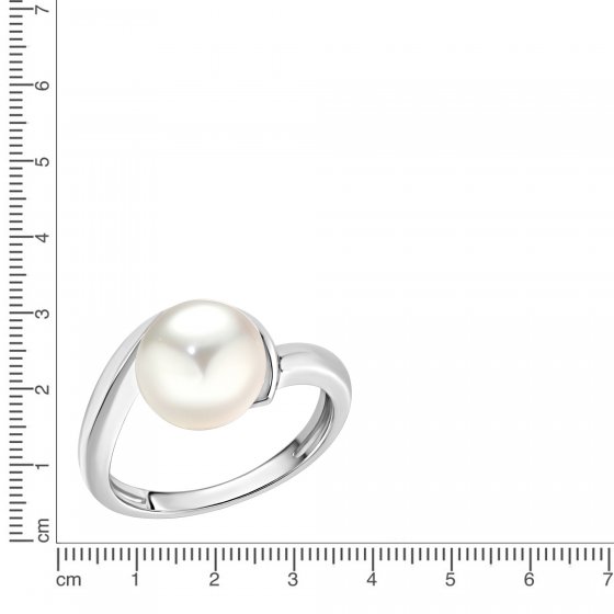 Ring Silber 925 rhodiniert mit einer weißen Perle 9,5-10mm 