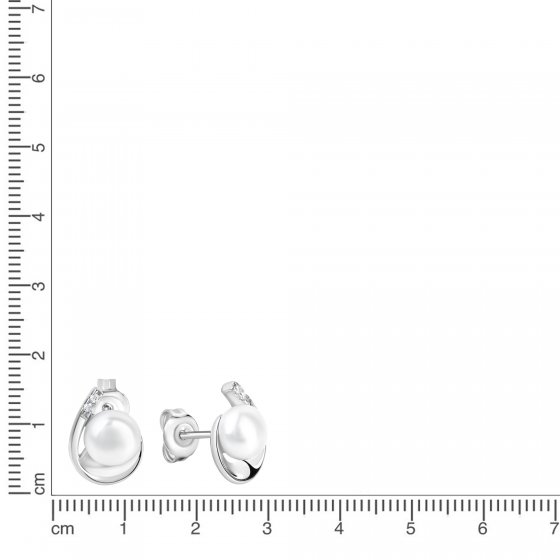 Ohrringe Silber 925 rhodiniert Perle weiß 6,5-7mm Zirkonia 