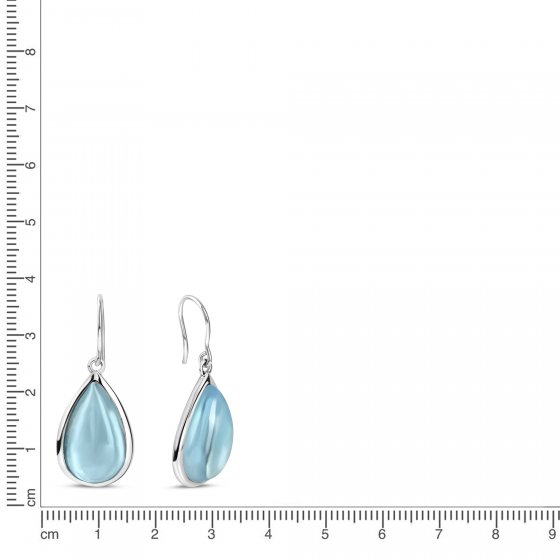 Ohrringe Silber 925 rhodiniert 34mm lang mit blauen Quarzen (beh.) 