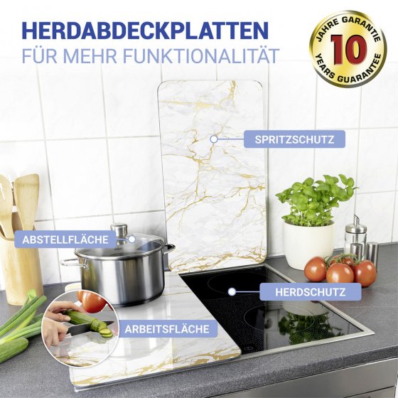 Herdabdeckplatte Universal Mod. Marmor Gold, 2er Set, für alle Herdarten geeignet 