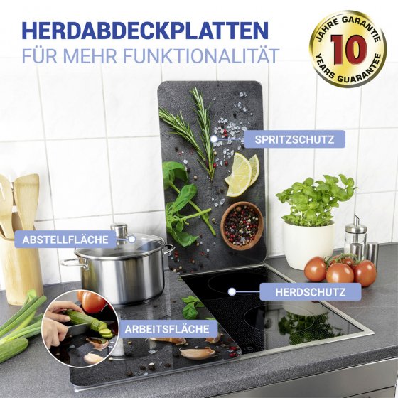 Herdabdeckplatte Universal Mod. Kräuter, 2er Set, für alle Herdarten geeignet 