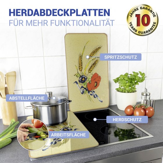 Herdabdeckplatte Universal Mod. Kornblumen, 2er Set, für alle Herdarten geeignet