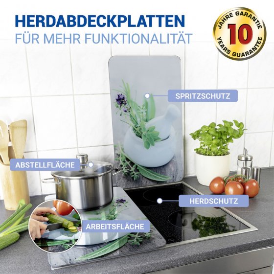 Herdabdeckplatte Universal Mod. Kräutergarten, 2er Set, für alle Herdarten geeignet