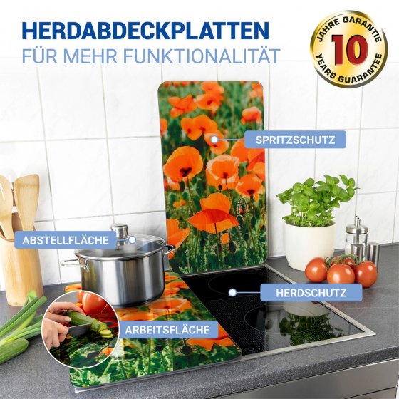 Herdabdeckplatte Universal Mod. Mohnfeld, 2er Set, für alle Herdarten geeignet 