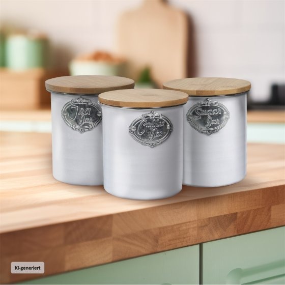 Vorratsdosen 3er-Set mit Holzdeckel Landhaus Weiß 