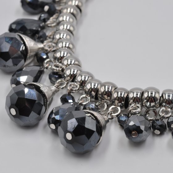 Set Collier Ohrschmuck Glasstein Schwarz 