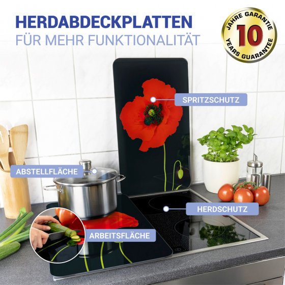 Herdabdeckplatte Universal Mod. Mohn, 2er Set, für alle Herdarten geeignet 