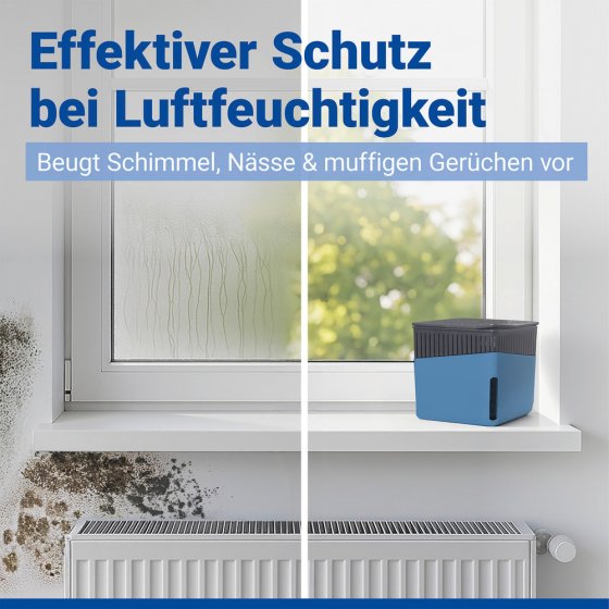 Raumentfeuchter Mod. Cube Blau 1000 g mit Nachfüller, beugt Schimmel und Gerüchen vor 