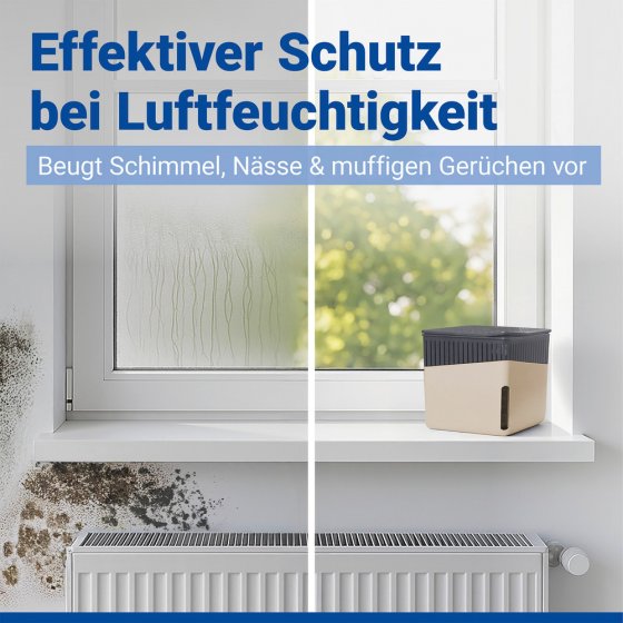 Raumentfeuchter Mod. Cube Beige 1000 g mit Nachfüller, beugt Schimmel und Gerüchen vor