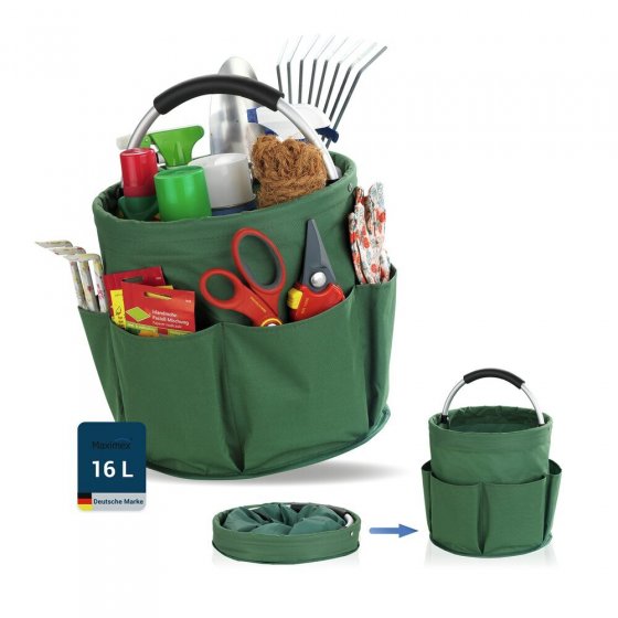 Universal Garten Caddy 16 l, Grün, mit 6 Außentaschen für Gartenwerkzeug 