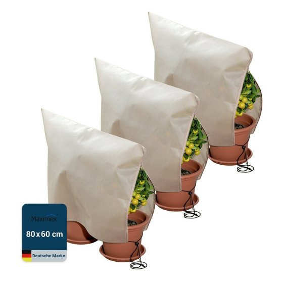 Pflanzenschutz-Vlies 80 x 60 cm, Beige, 3er Set, reißfestes Wintervlies für Pflanzen 