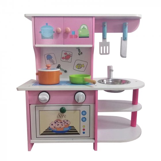 Spielküche aus MDF Kinderküche pink mit Backofen und Zubehör