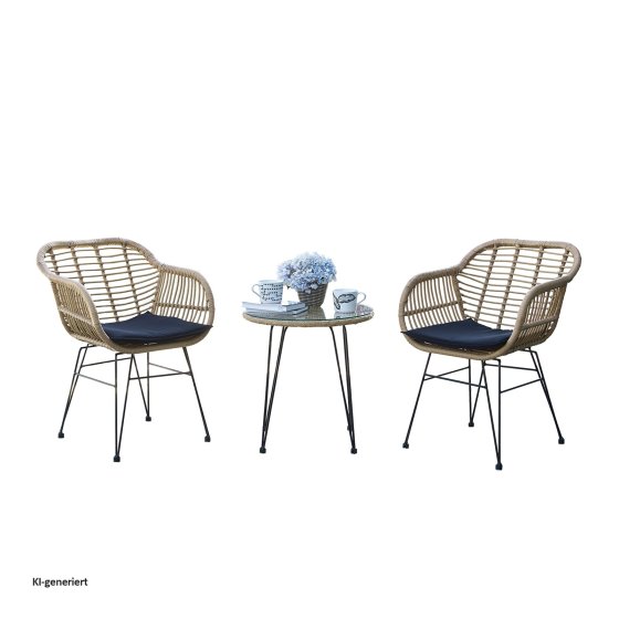 Balkonmöbel Set 3-teilig Rattan Optik mit Tisch und 2 Stühlen 