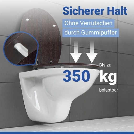 WC Sitz Mod. Wenge Dunkelbraun, stabiler Toilettensitz mit Absenkautomatik 