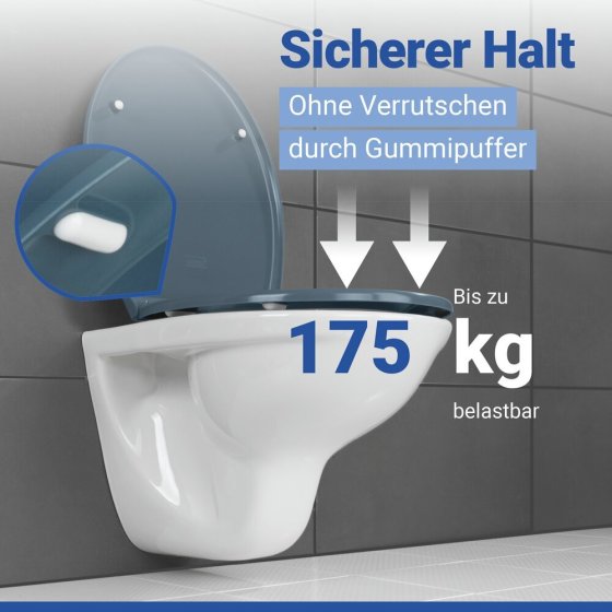 WC Sitz Mod. Samos Slate Blue, Toilettendeckel mit Absenkautomatik 